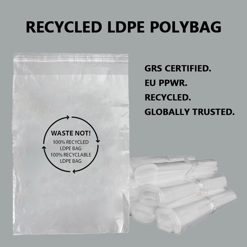 GRS сертифицирани рециклирани LDPE кеси за пакување за одржливо пакување на облека